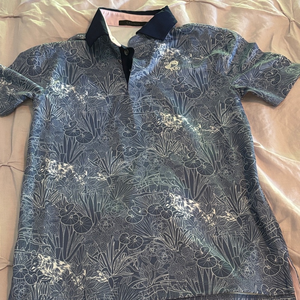 Greyson Navy and White Patterned Polo